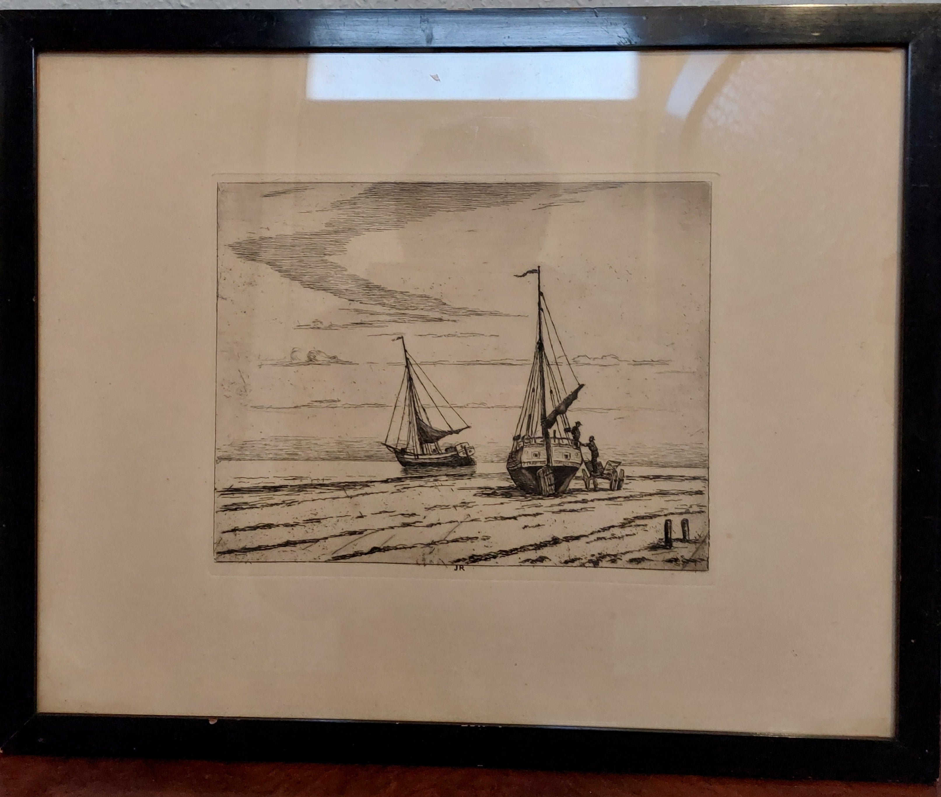 445                                          500 kr.
Johan Rohde
19x24 (36x45)
Lægter på Fanø Strand      Radering